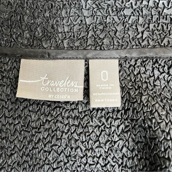 Travelers Collection Chicos Textured Crinkle Open Front Black Tan Jacket Women S - Picture 8 of 13